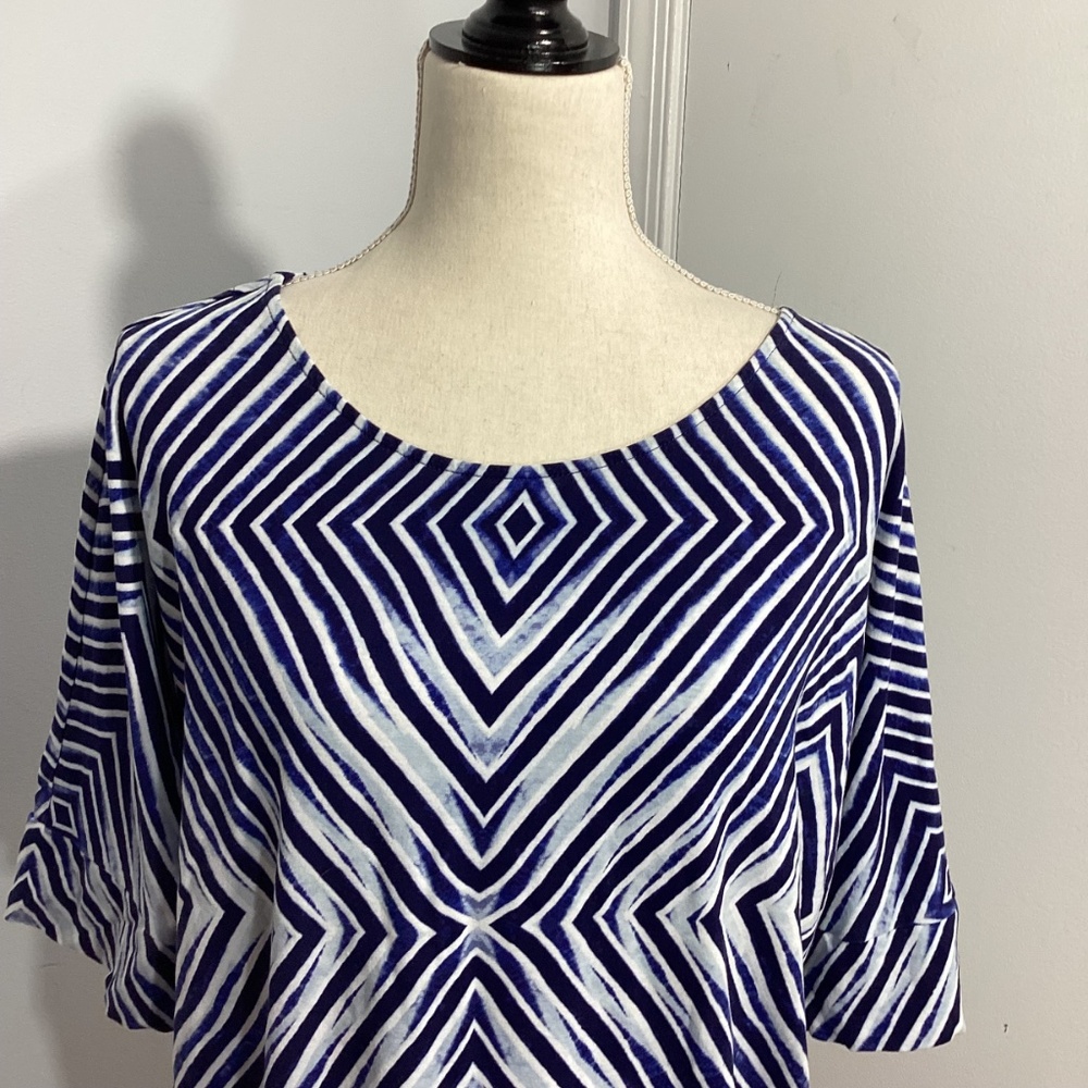 CHICO'S SIZE 3 (XL) JERSEY KNIT KIMONO TOP BLUE GEOMETRIC PRINT - Picture 2 of 10